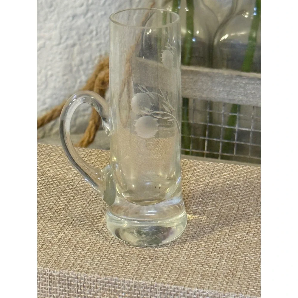 Vintage Fred Harvey Etched Thistle Shot Glass Miniature Mug Toothpick Holder